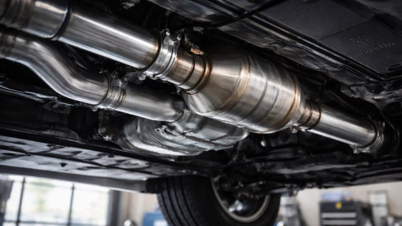 Undercarriage view of catalytic converter