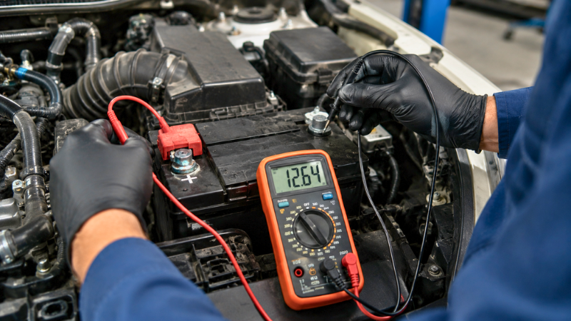 Testing Car Battery Voltage in Engine Bay